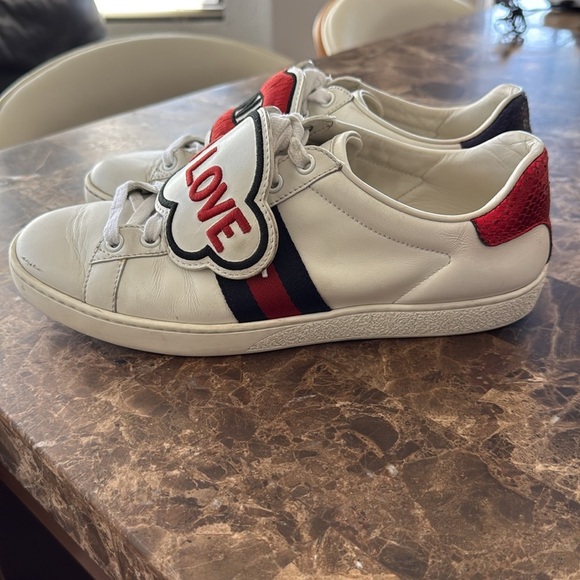 White Sneakers with Red and Black Patches - Picture 4 of 12